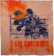 Johnny O'Brady - I AM AMERICA (Ali vs Foreman, October 30, 1974, AKA "The Rumble in the Jungle"). 2010. mixed media on canvas, 59 x 57"